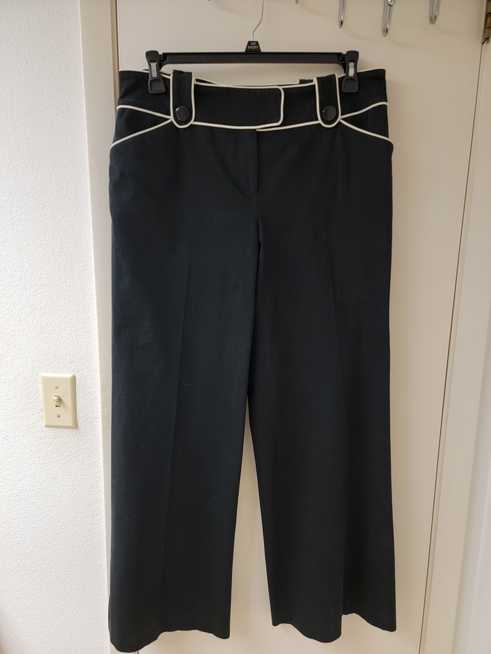 INC International Concepts Black Wide-Leg Pants with Cream Piping